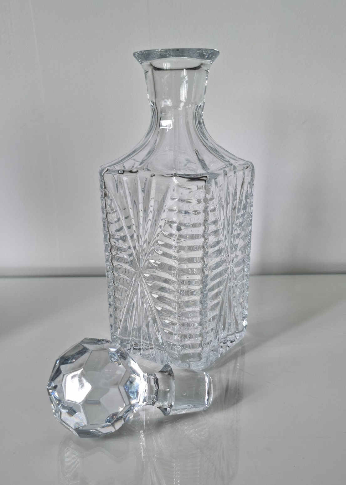 Mid-Century Lead Crystal Glass Decanter With Stopper