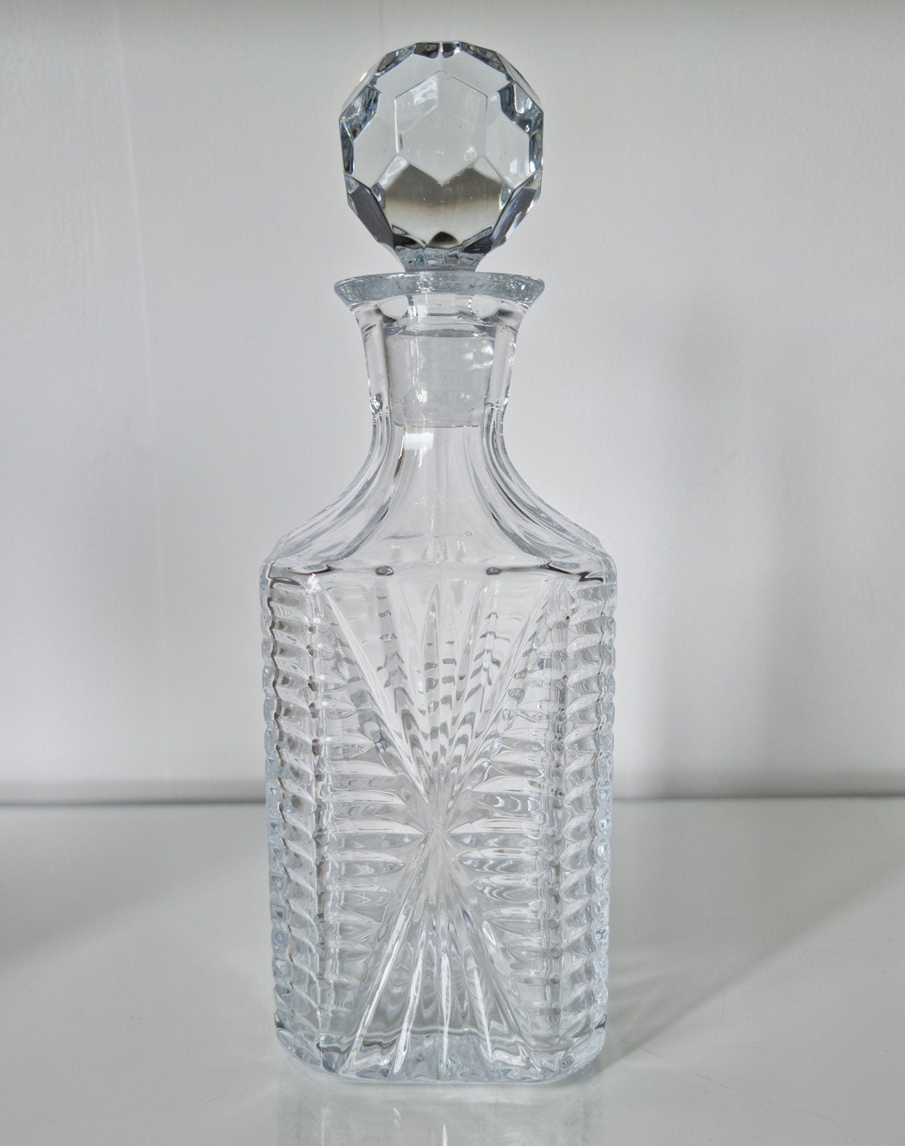 Mid-Century Lead Crystal Glass Decanter With Stopper