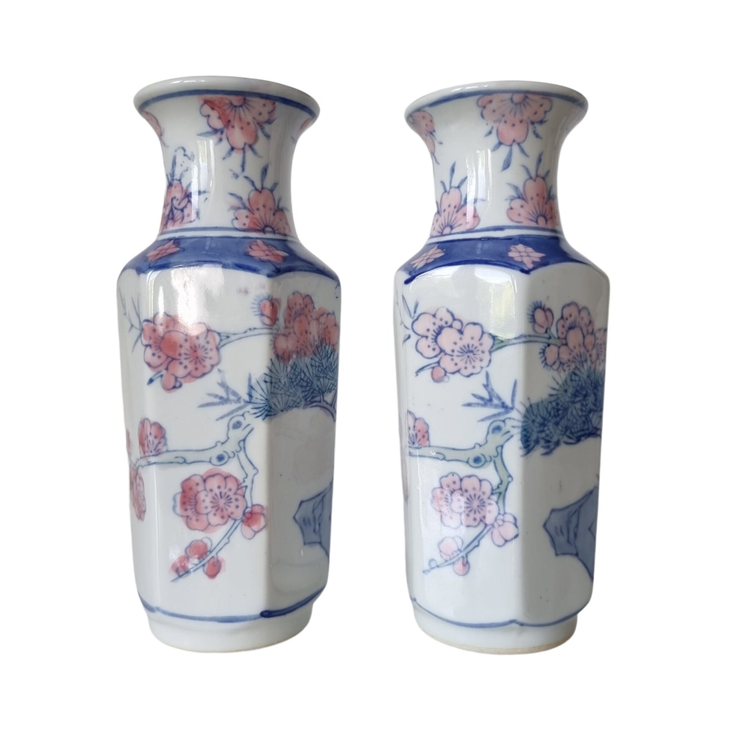 Vintage Pair Of Chinese Hand Painted Porcelain Vases