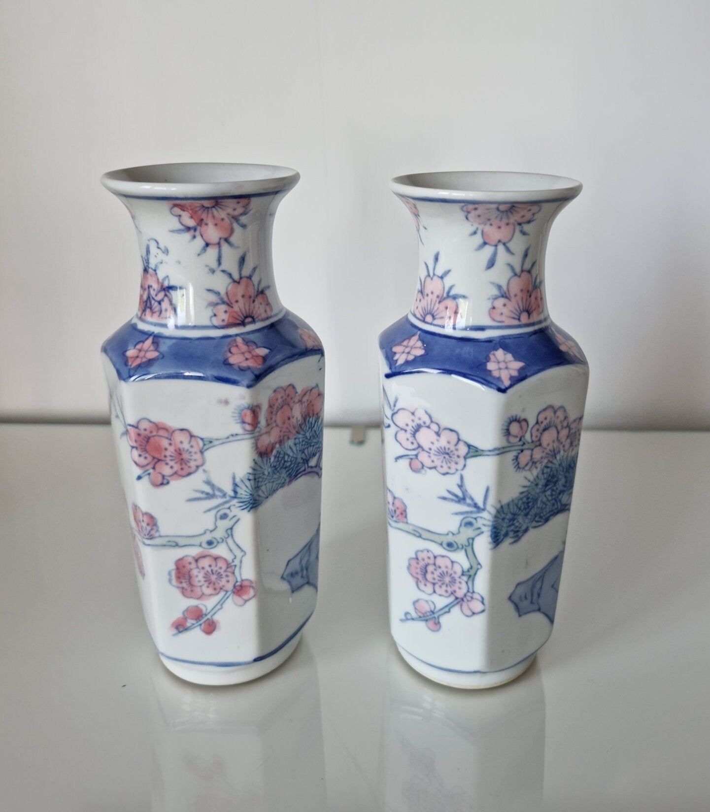 Vintage Pair Of Chinese Hand Painted Porcelain Vases