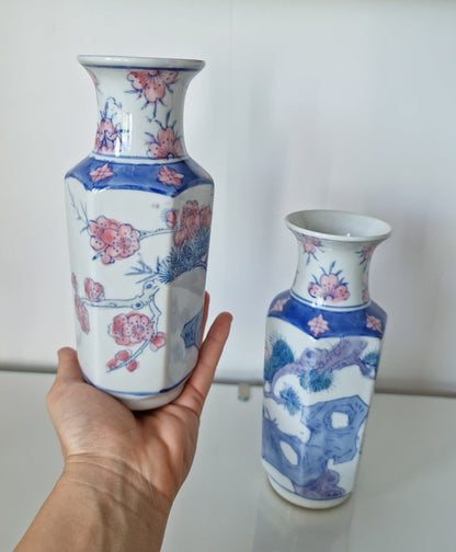 Vintage Pair Of Chinese Hand Painted Porcelain Vases