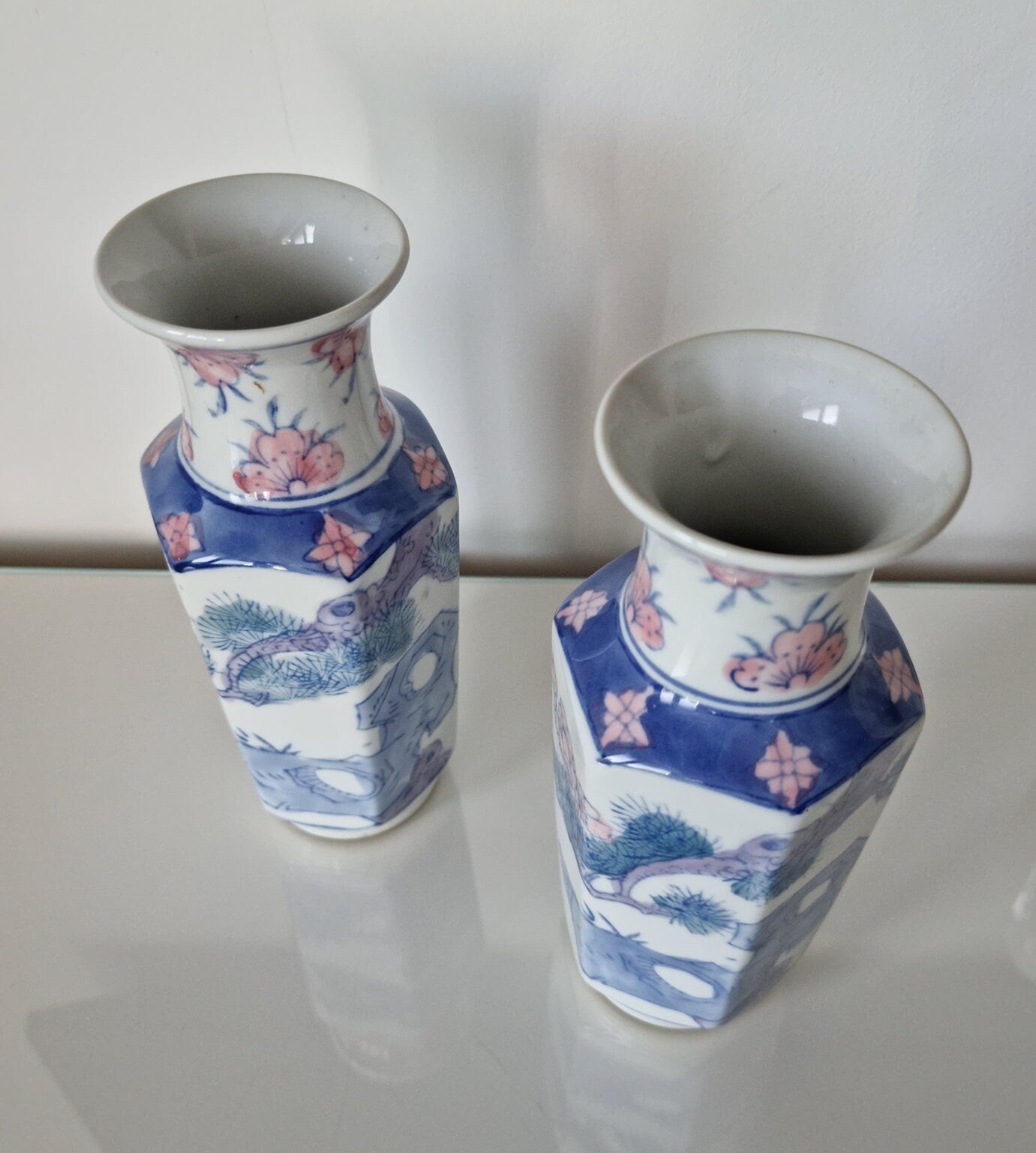 Vintage Pair Of Chinese Hand Painted Porcelain Vases