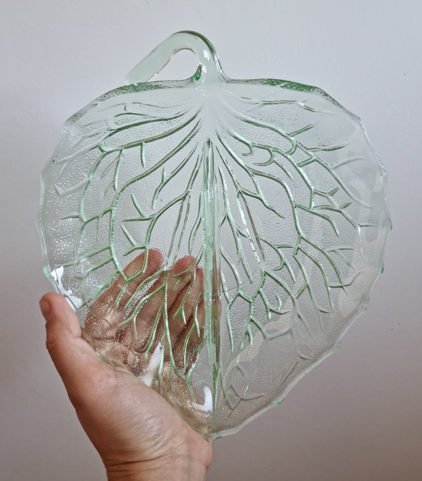 Vintage Bagley Green Leaf Shaped Glass Dish, Depression Era Glass, 1930s Glass Divided Snack Dish