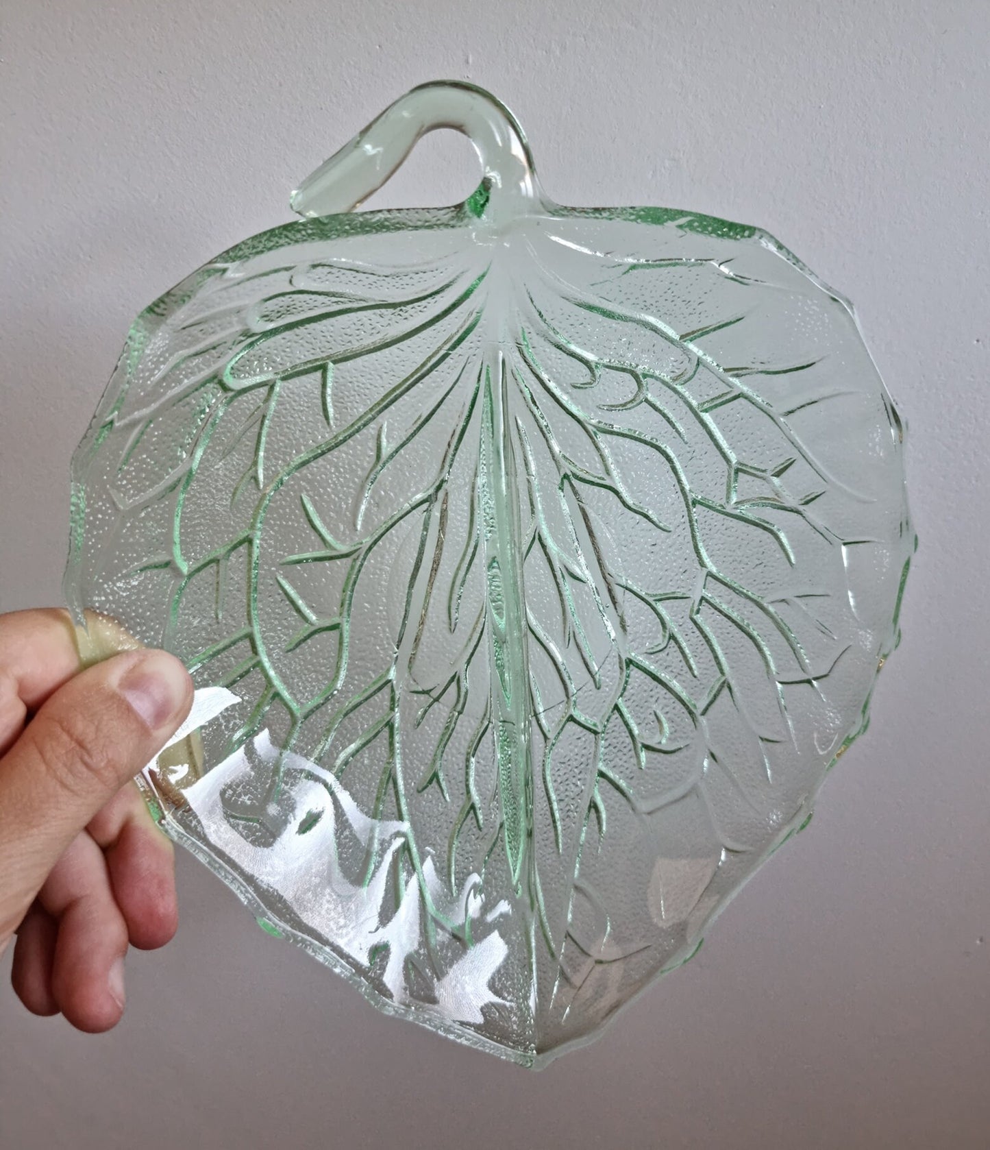 Vintage Bagley Green Leaf Shaped Glass Dish, Depression Era Glass, 1930s Glass Divided Snack Dish