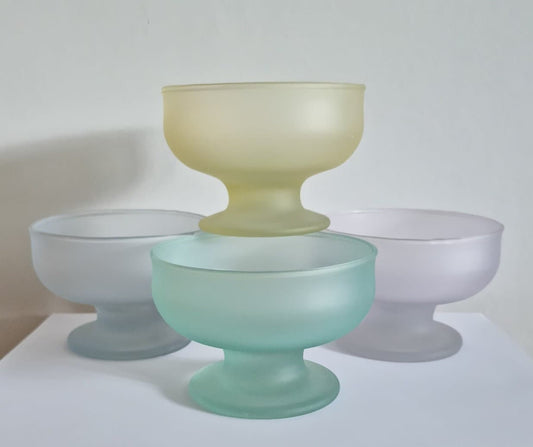 Retro Dema Coloured Frosted Glass Dessert Bowls, Set Of 4 Footed Sundae Glasses