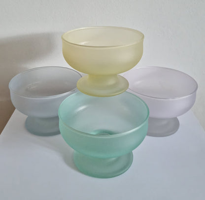 Retro Dema Coloured Frosted Glass Dessert Bowls, Set Of 4 Footed Sundae Glasses