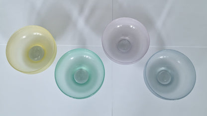 Retro Dema Coloured Frosted Glass Dessert Bowls, Set Of 4 Footed Sundae Glasses