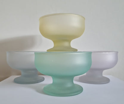 Retro Dema Coloured Frosted Glass Dessert Bowls, Set Of 4 Footed Sundae Glasses