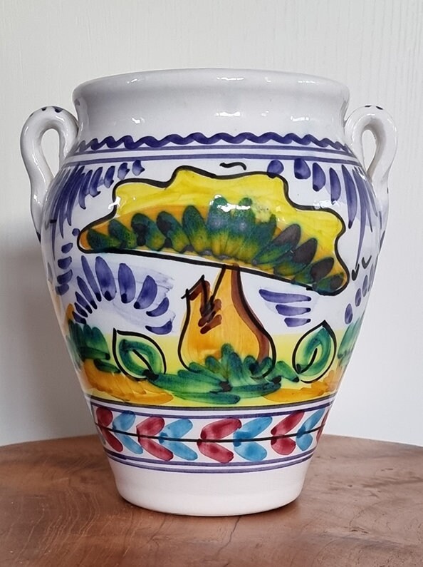 Vintage Spanish Ceramic Kitchen Storage Jar For Salt