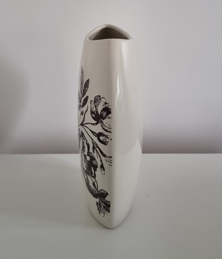 Vintage Ivory Ceramic Vase With Floral Details