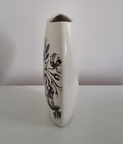 Vintage Ivory Ceramic Vase With Floral Details