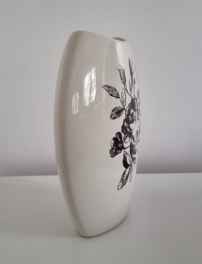 Vintage Ivory Ceramic Vase With Floral Details