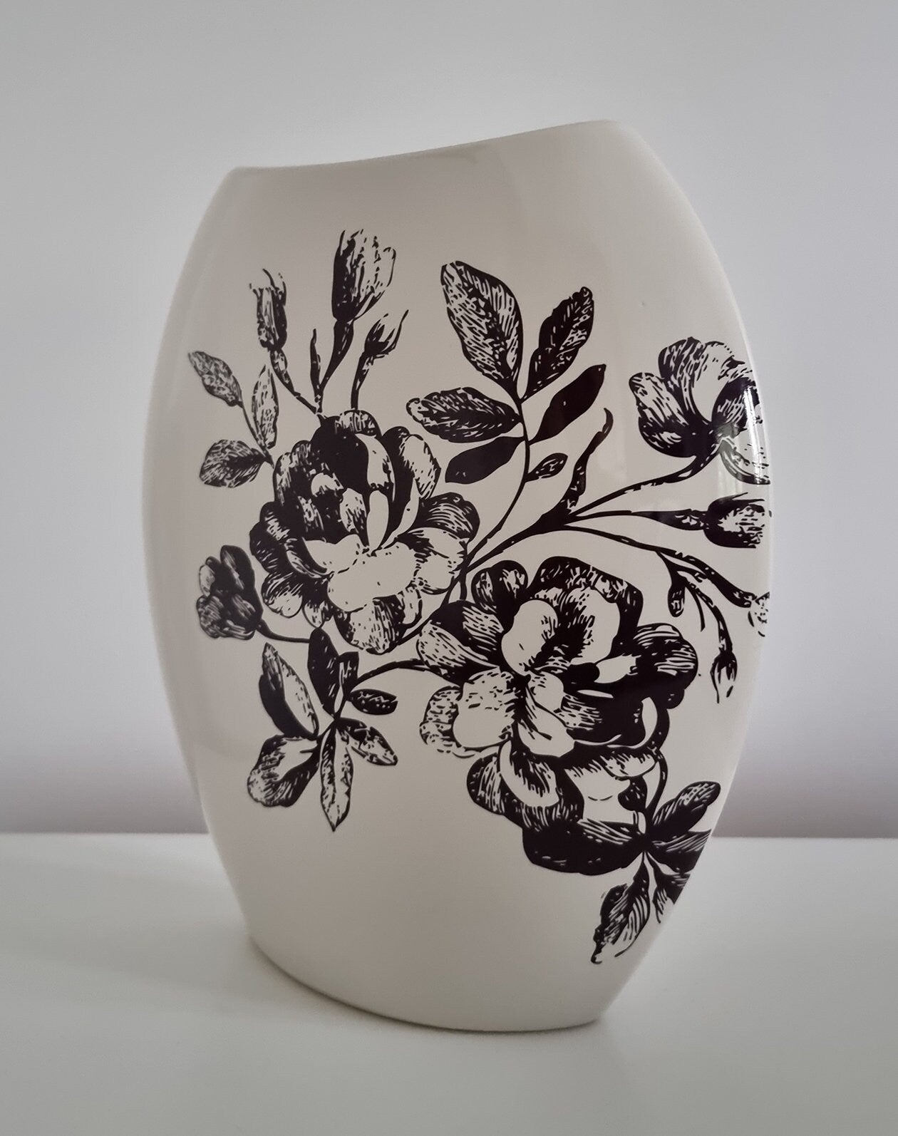 Vintage Ivory Ceramic Vase With Floral Details