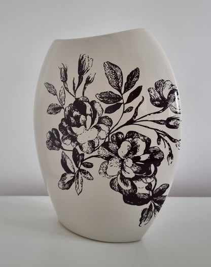 Vintage Ivory Ceramic Vase With Floral Details