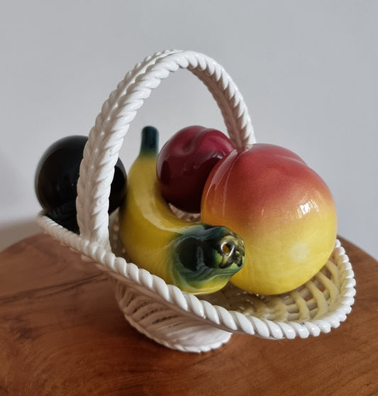 Vintage Hecho A Mano Woven Lattice Ceramic Fruit Basket