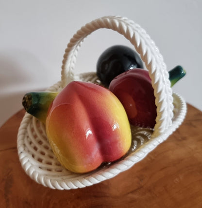 Vintage Hecho A Mano Woven Lattice Ceramic Fruit Basket