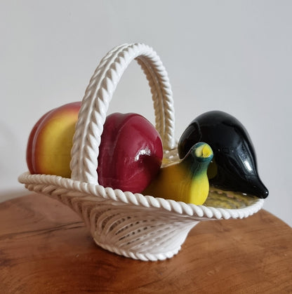 Vintage Hecho A Mano Woven Lattice Ceramic Fruit Basket