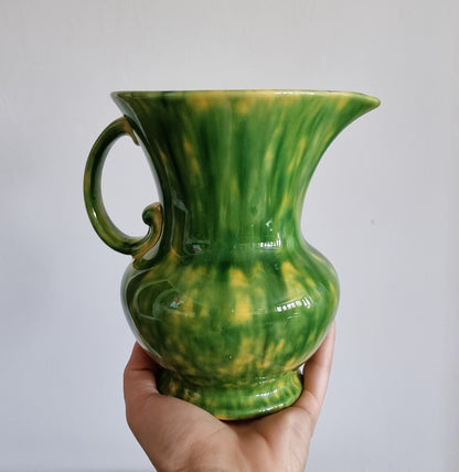 Vintage Green & Yellow Mottled Glaze Ceramic Jug