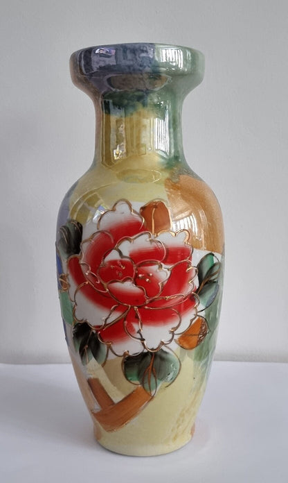 Vintage Hand Painted Lusterware Iridescent Floral Porcelain Vase