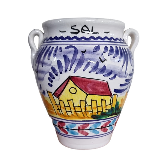 Vintage Spanish Ceramic Kitchen Storage Jar For Salt