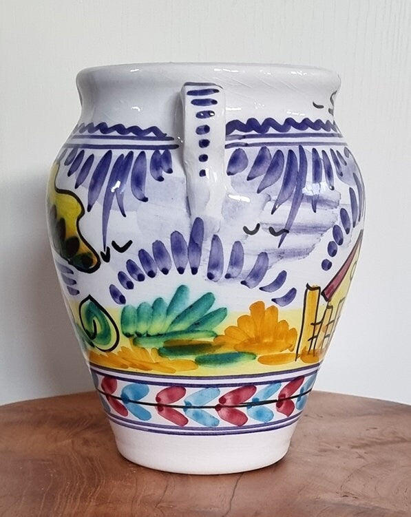 Vintage Spanish Ceramic Kitchen Storage Jar For Salt