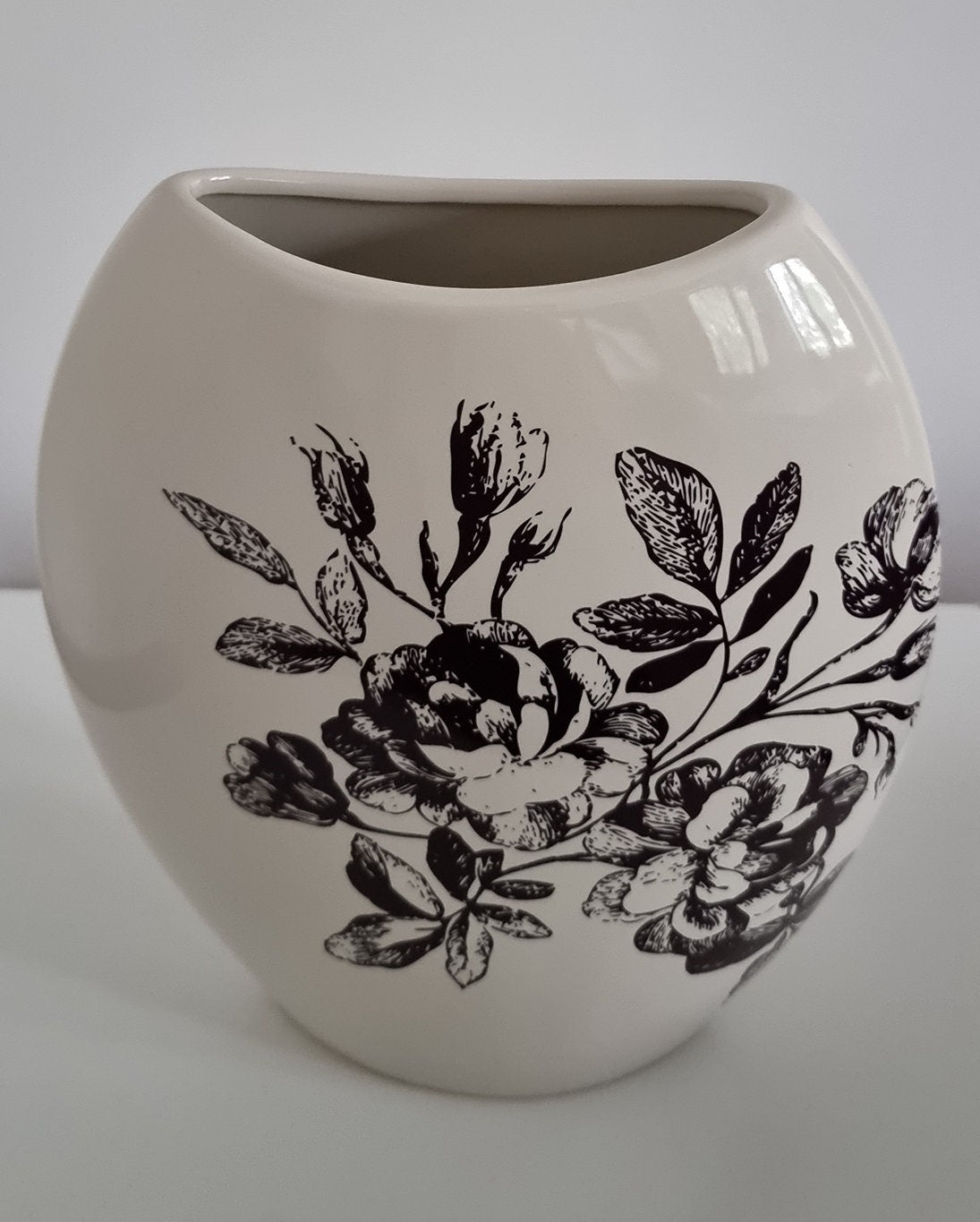 Vintage Ivory Ceramic Vase With Floral Details