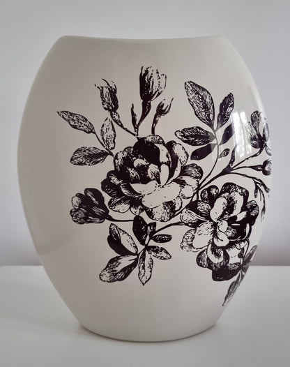 Vintage Ivory Ceramic Vase With Floral Details