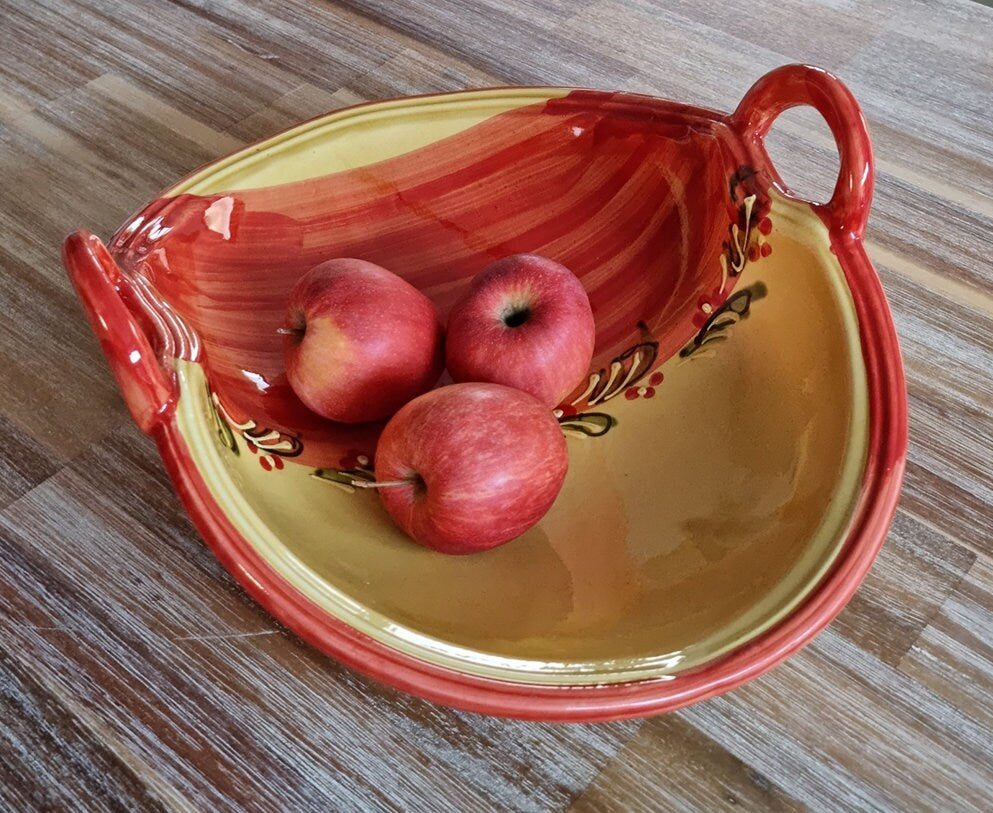 Beautiful Hand Painted Folded Ceramic Basket Bowl With Handles