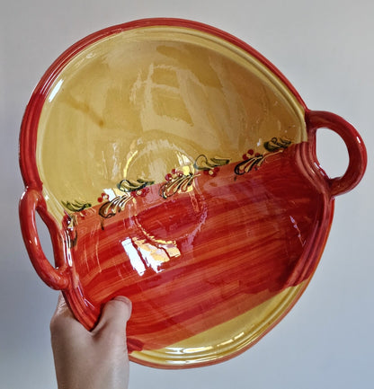 Beautiful Hand Painted Folded Ceramic Basket Bowl With Handles