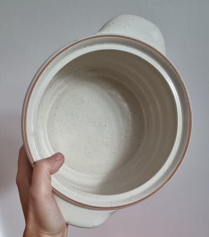 Rare Vintage Drostdy Stonecraft Beige Speckled Stoneware Lidded Casserole Dish