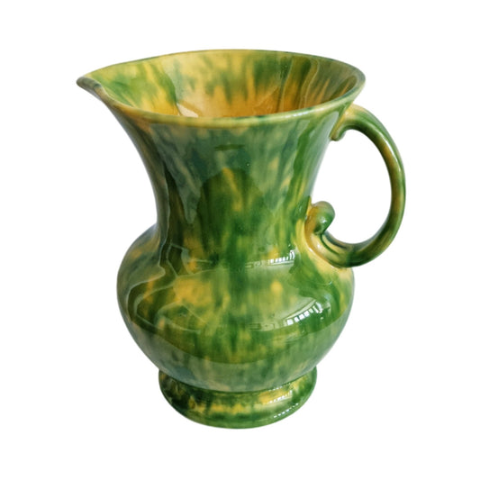 Vintage Green & Yellow Mottled Glaze Ceramic Jug