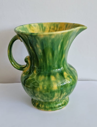 Vintage Green & Yellow Mottled Glaze Ceramic Jug