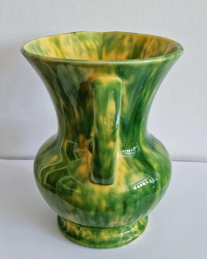 Vintage Green & Yellow Mottled Glaze Ceramic Jug