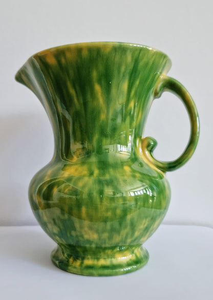 Vintage Green & Yellow Mottled Glaze Ceramic Jug