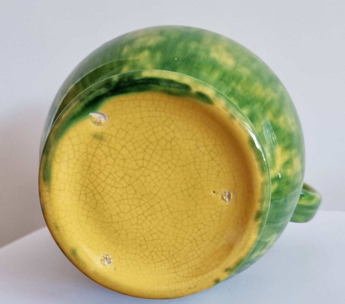 Vintage Green & Yellow Mottled Glaze Ceramic Jug