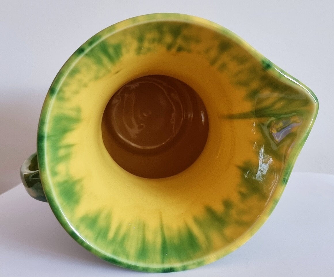 Vintage Green & Yellow Mottled Glaze Ceramic Jug