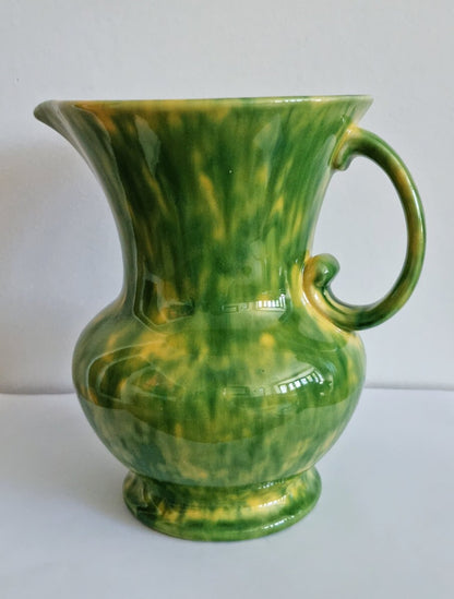 Vintage Green & Yellow Mottled Glaze Ceramic Jug