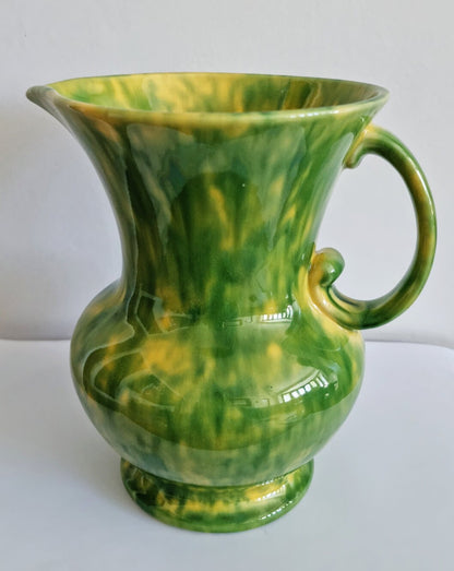 Vintage Green & Yellow Mottled Glaze Ceramic Jug