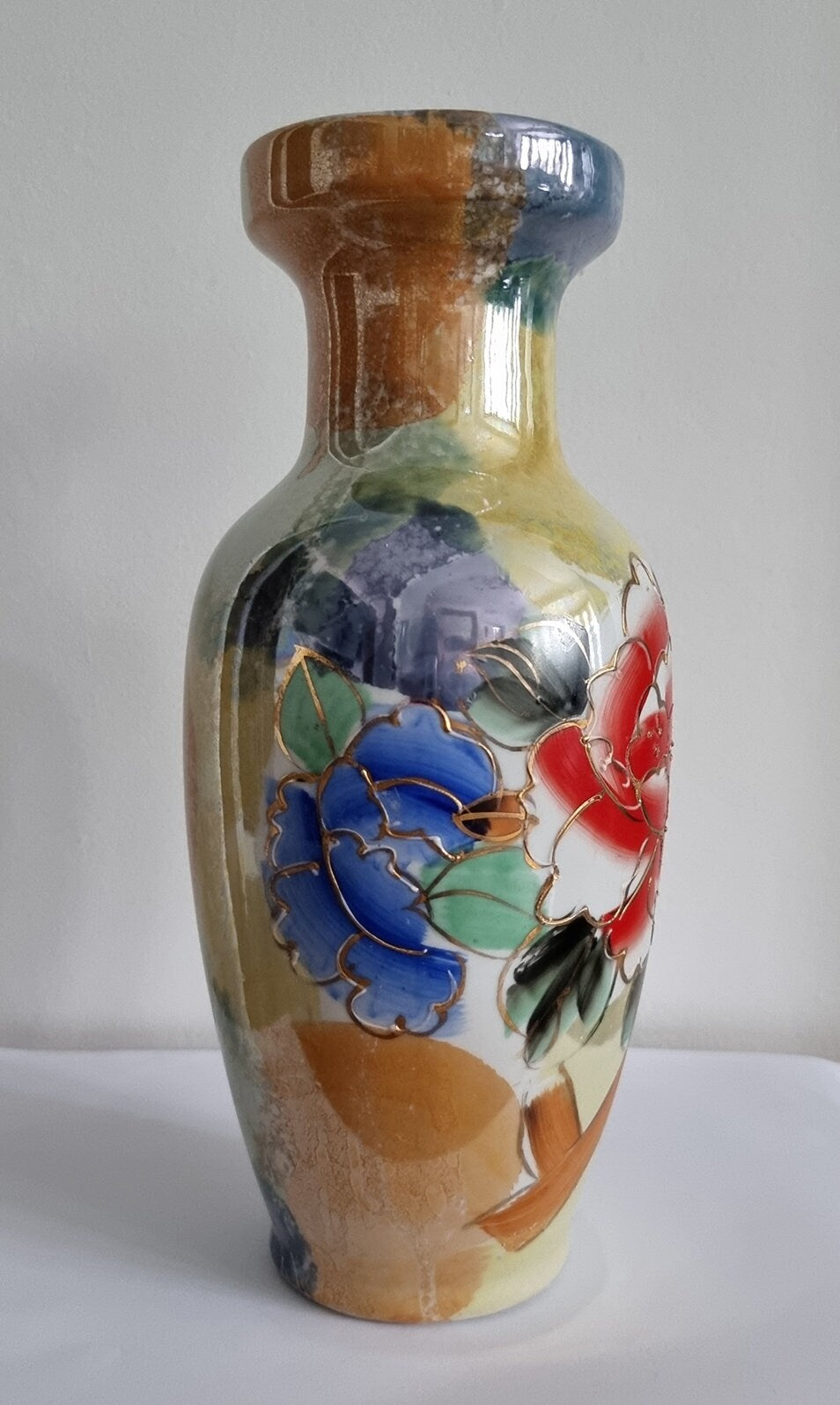 Vintage Hand Painted Lusterware Iridescent Floral Porcelain Vase