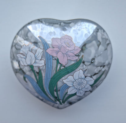 Vintage Japanese Heart Shaped Porcelain Trinket/Jewelry Box In Floral Design