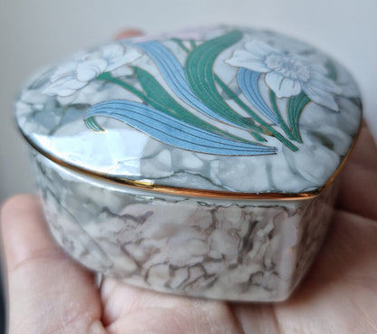 Vintage Japanese Heart Shaped Porcelain Trinket/Jewelry Box In Floral Design