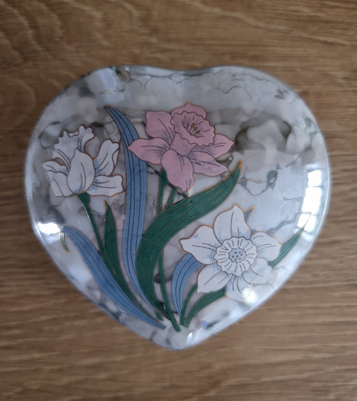 Vintage Japanese Heart Shaped Porcelain Trinket/Jewelry Box In Floral Design