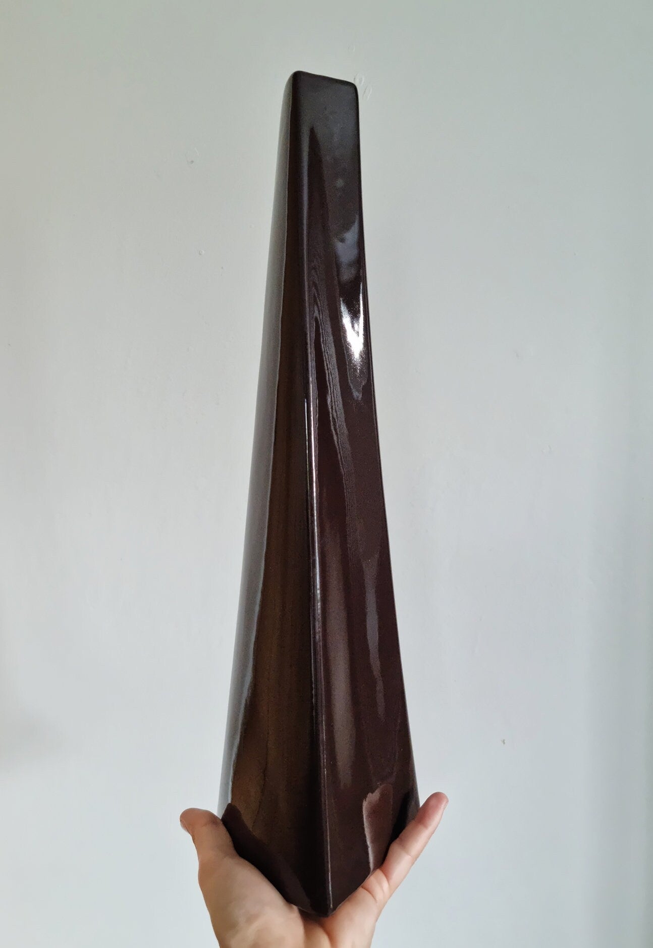 Retro Tall Brown Twisted Ceramic Vase