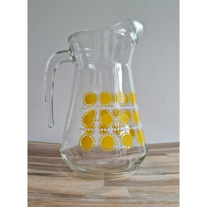 Retro 70s Arcoroc France Sunshine Design Glass Jug Pitcher