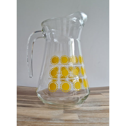 Retro 70s Arcoroc France Sunshine Design Glass Jug Pitcher