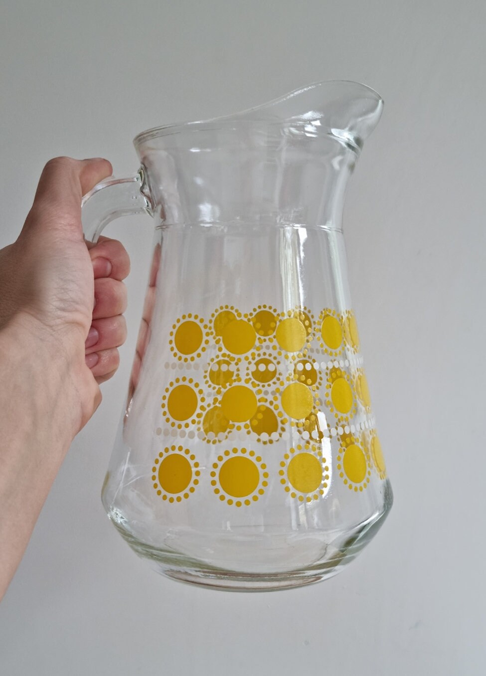 Retro 70s Arcoroc France Sunshine Design Glass Jug Pitcher