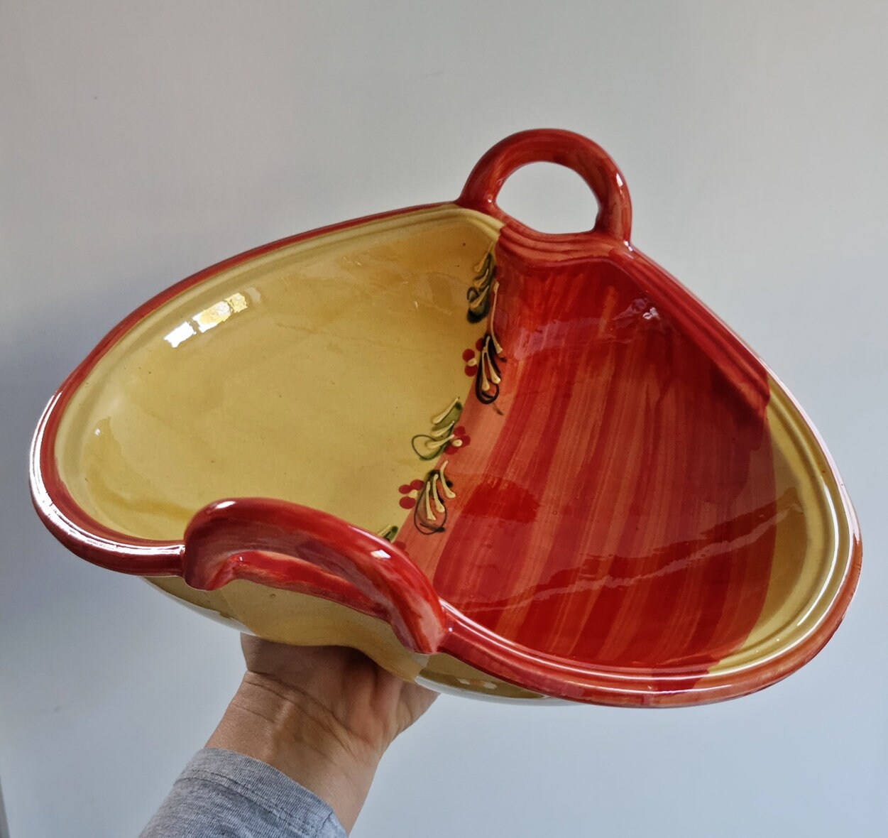 Beautiful Hand Painted Folded Ceramic Basket Bowl With Handles