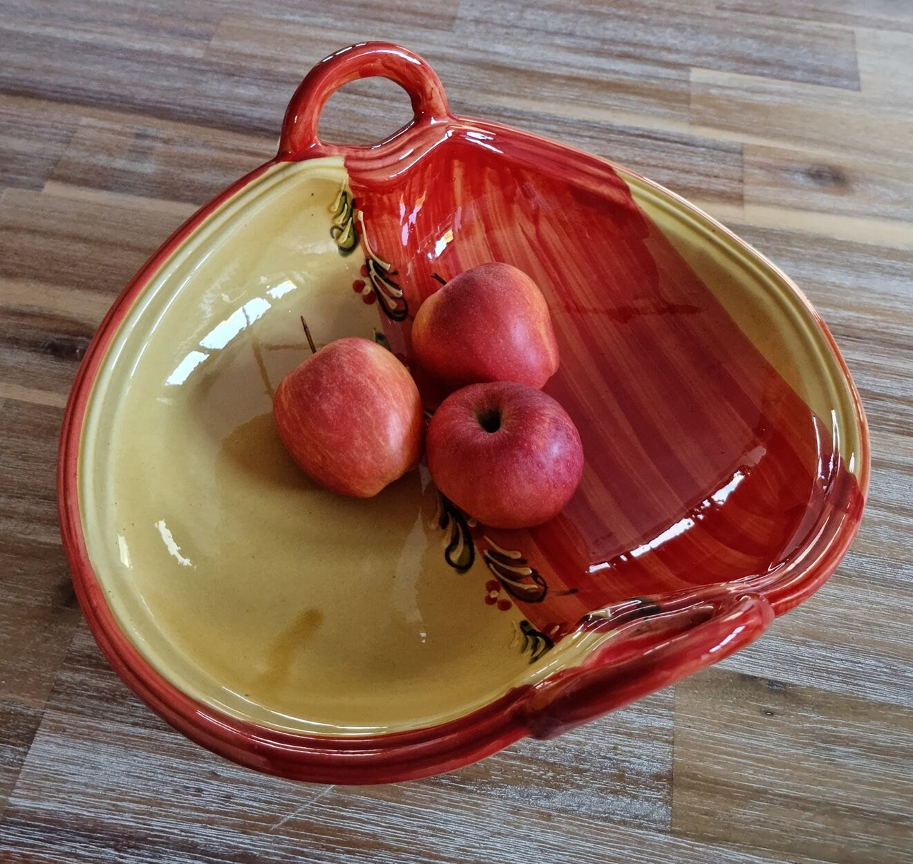 Beautiful Hand Painted Folded Ceramic Basket Bowl With Handles