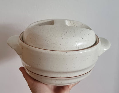 Rare Vintage Drostdy Stonecraft Beige Speckled Stoneware Lidded Casserole Dish