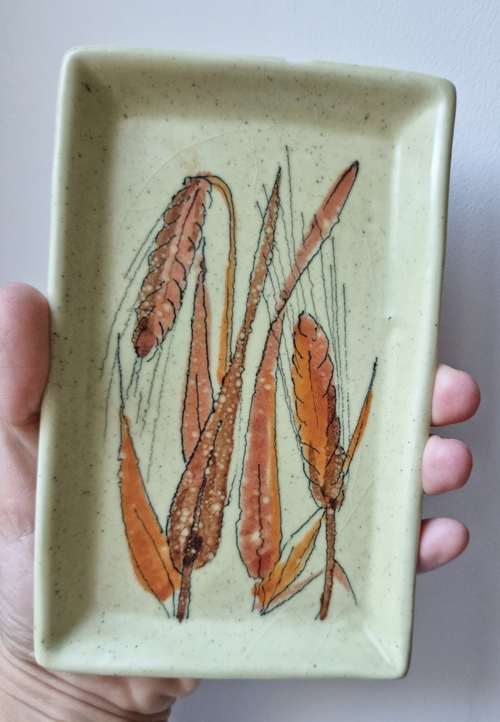 Retro Vintage Hand Painted Wheat Design Trinket Dishes, Small Snack Trays